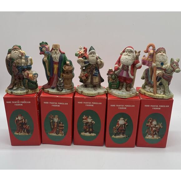 Vtg Hand Painted Porcelain Santas Of The Nations Figurine Lot Of 5 Original Box - Picture 1 of 6
